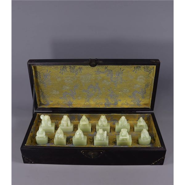 Hetian Jade Twelve Zodiac Seal Set