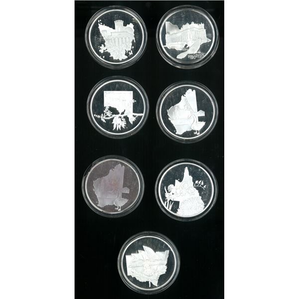 Australia, Set of (7), The States of Australia 0.925 Silver Medals without booklet.  one duplicate i