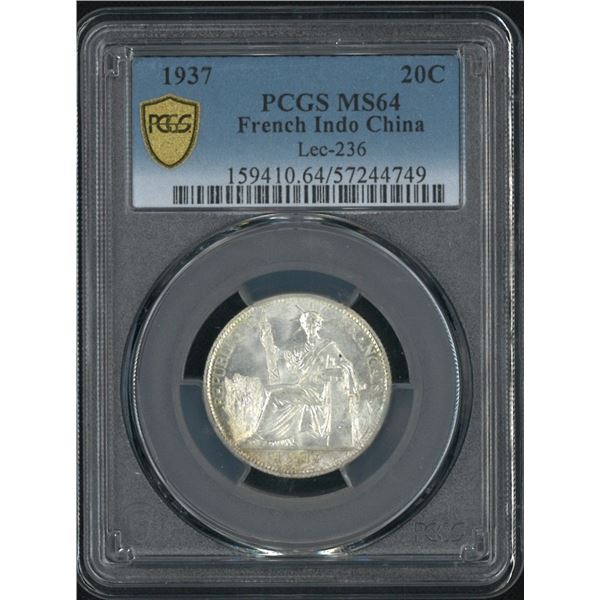 French Indo China, 1937, 20 cents. PCGS MS64. (57244749)