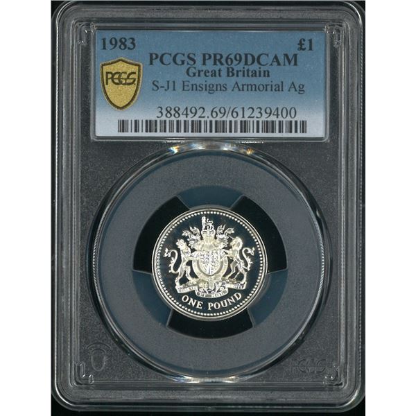 [Top Pop] Great Britain, 1983,  Proof silver £1 with original box & Certificate, PCGS PR69DCAM.