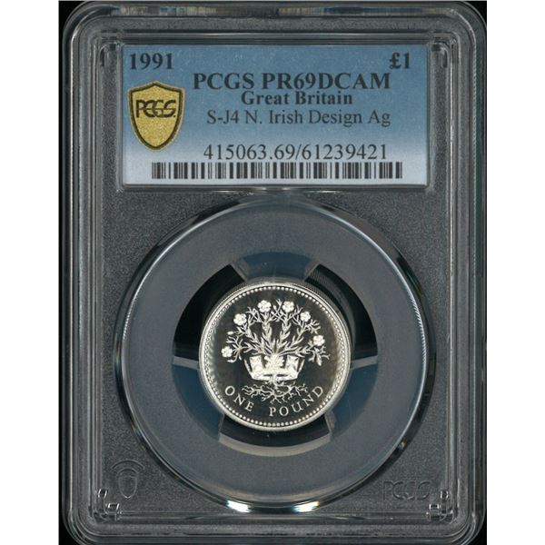 Great Britain, 1991, Proof silver £1 with original box & Certificate, PCGS PR69DCAM.