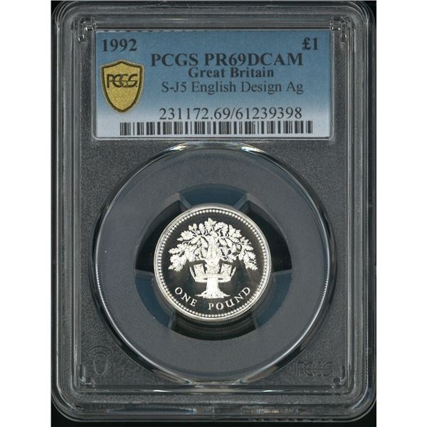 Great Britain, 1992, Proof silver £1 with original box & Certificate, PCGS PR69DCAM.