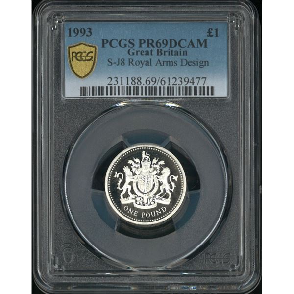 [Top Pop] Great Britain, 1993, Proof silver £1 with original box & Certificate, PCGS PR69DCAM.