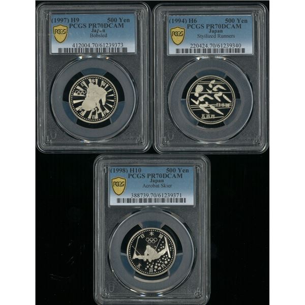[Top Pop] Japan, lot of 3, 1994/97/98, Olympic Commemorative 500 Yen Proof coins: Styilized Runners,