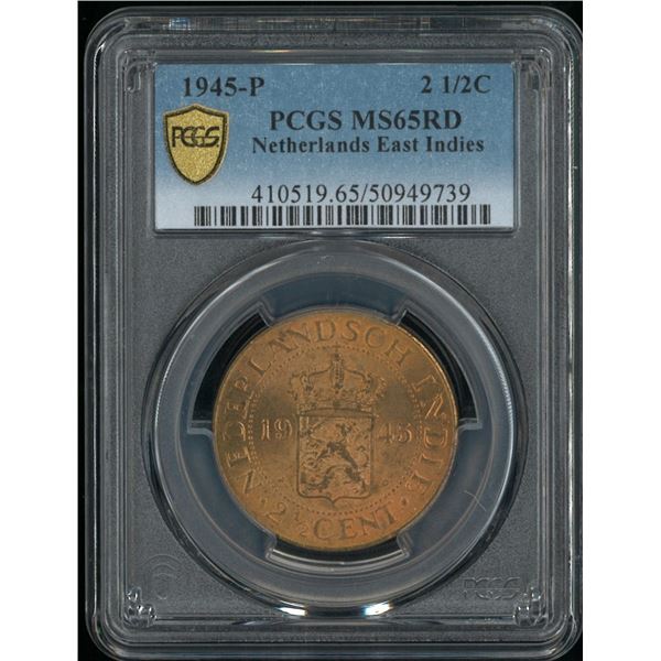 Netherlands East Indies, 1945-P, 2 1/2 cents, PCGS MS65RD.