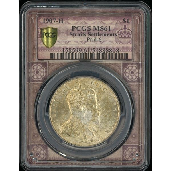Straits Settlement, 1907H, $1, Golden color tonning. PCGS MS61. Special label. (518888818)