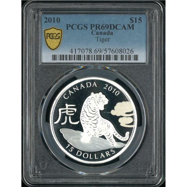 Canada, 2010, Year of Tiger proof $15 silver coin (1oz 0.999 Silver) with original box & Certificate