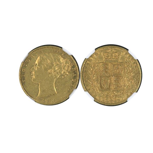 Great Britain, 1864, Victoria Young Head, 1 Sovereign gold coin, NGC AU53. AGW: 0.2355oz  (8545198-0