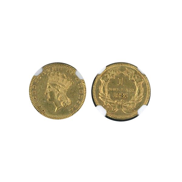 [Rare] USA, 1884 gold $1. NGC UNC Detail, Rev spot removed. (8545280-001)