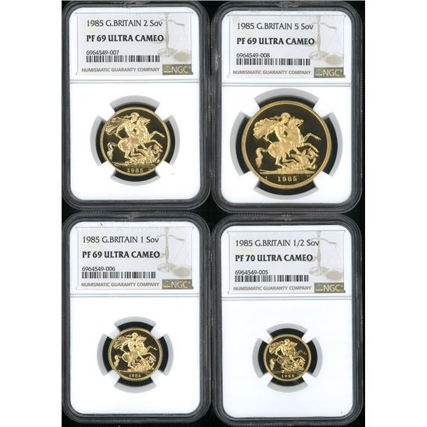 Great Britain. Sovereign Proof Set (4 Pieces), 1985. Llantrisant Mint. Elizabeth II. All NGC Certifi