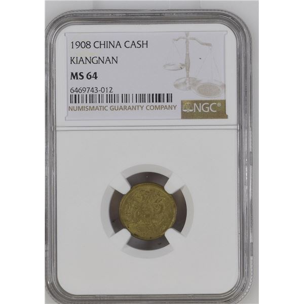 China, Qing Dynasty, Kiangnan, ND (1908), 1 Cash. NGC MS64. (6469743-012)