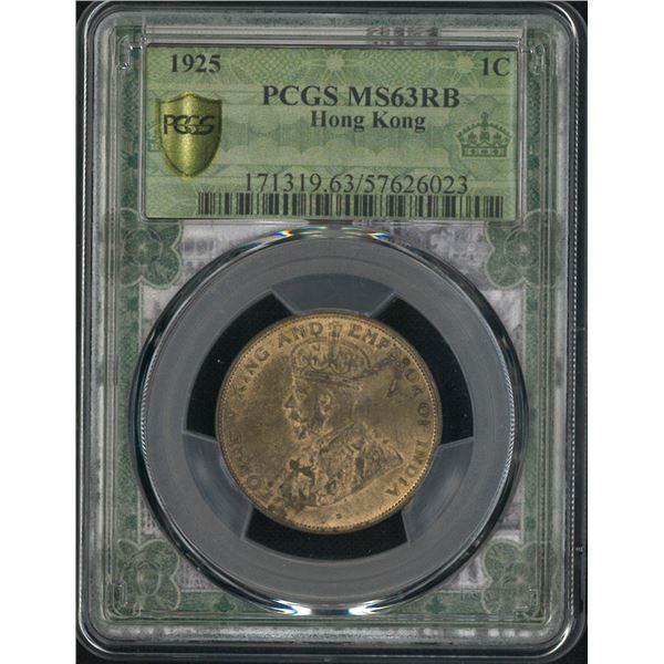 Hong Kong, 1925, King George V, 1 cent, PCGS MS63 RB. Special label. (57626023)