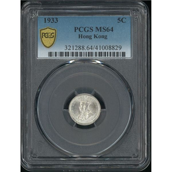Hong Kong, 1933, King George V, 5 cents, PCGS MS64. (41008829)