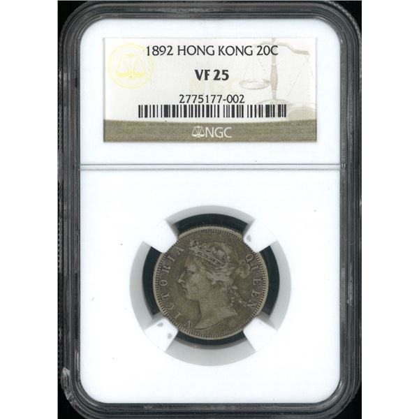 Hong Kong, 1892, Queen Victoria, 20 cents, NGC VF25. (2775177-002)