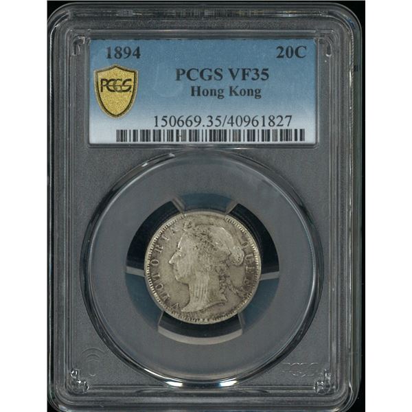 Hong Kong, 1894, Queen Victoria, 20 cents, PCGS VF35. (40961827)