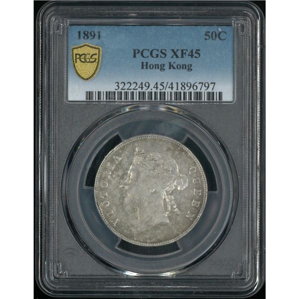 Hong Kong, 1891, Queen Victoria, 50 cents, PCGS XF45. (41896797)
