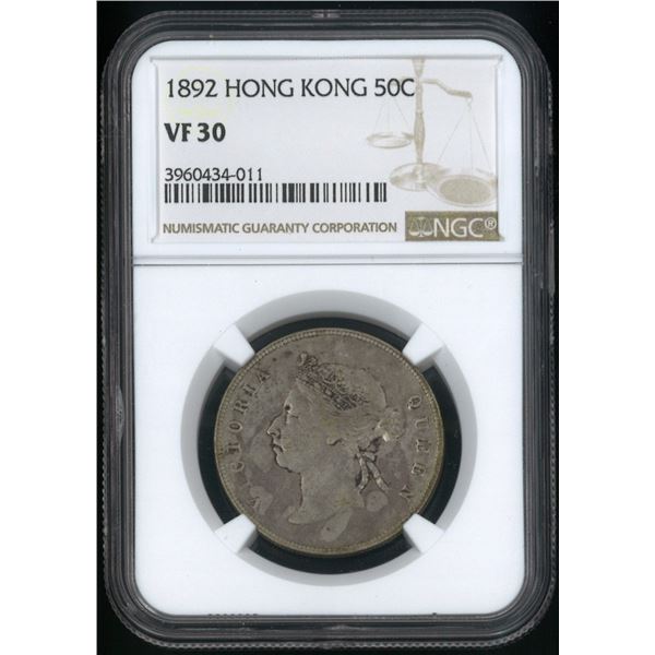 Hong Kong, 1892, Queen Victoria, 50 cents, NGC VF30. (3960434-011)