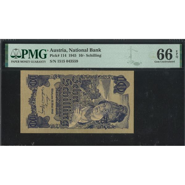 Austria, 1945, 10/- Schilling, 1515 043559. PMG 66EPQ.