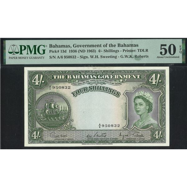 Bahamas, 1936 (ND 1963), 4/ Shillings, A/6 950832. PMG 50EPQ
