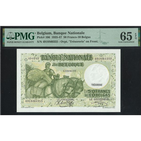 Belgium, 1935 -47, 50 Francs, 4918M0355. PMG 65EPQ.