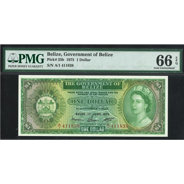 Belize, 1975, $1, A/1 411838. PMG 66EPQ.