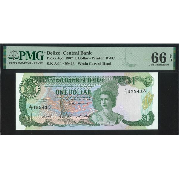 Belize, 1987, $1, A/11 499413. PMG 66EPQ.