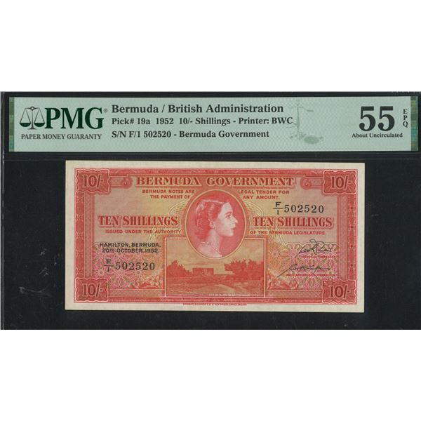 Bermuda/ British Administration, 1952, 10/- Shillings, F/1 502520. PMG 55EPQ.