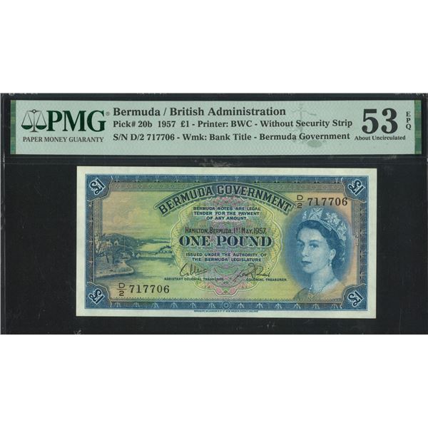 Bermuda/ British Administration, 1957, £1, D/2 717706. PMG 53EPQ.