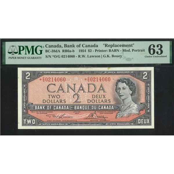 Canada, 1954, $2, Q/G 0214060. PMG 63. Replacement.
