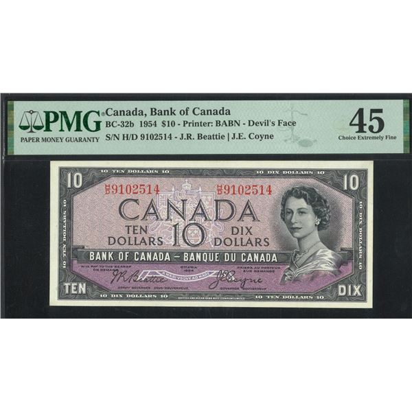 Canada, 1954, $10, H/D 9102514. PMG 45. Devil's Face.