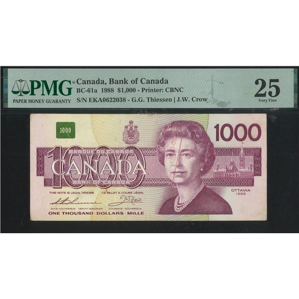 Canada, 1988, $1000, EKA0622038. PMG 25. Ink Stamp.
