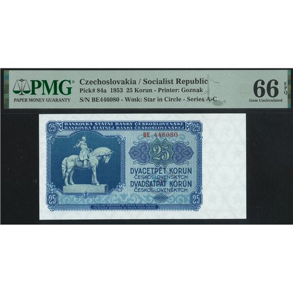 Czechoslovakia/ Socialist Republic, 1953, 25 Korun, BE446080. PMG 66EPQ.