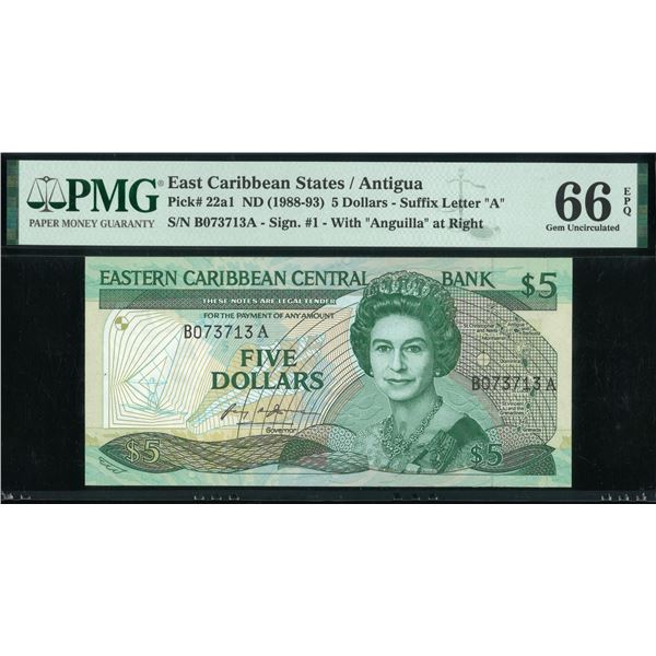 East Caribbean States/ Antigua, ND (1988 -93), $5 ,B073713A. PMG 66EPQ.