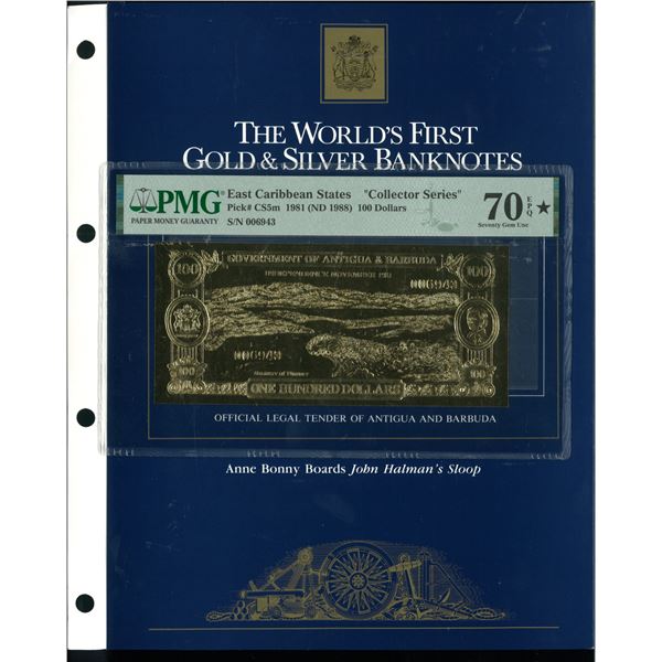[PMG 70★] East Caribbean States, 1981(ND 1988), $100. The World First Gold & Silver Banknot