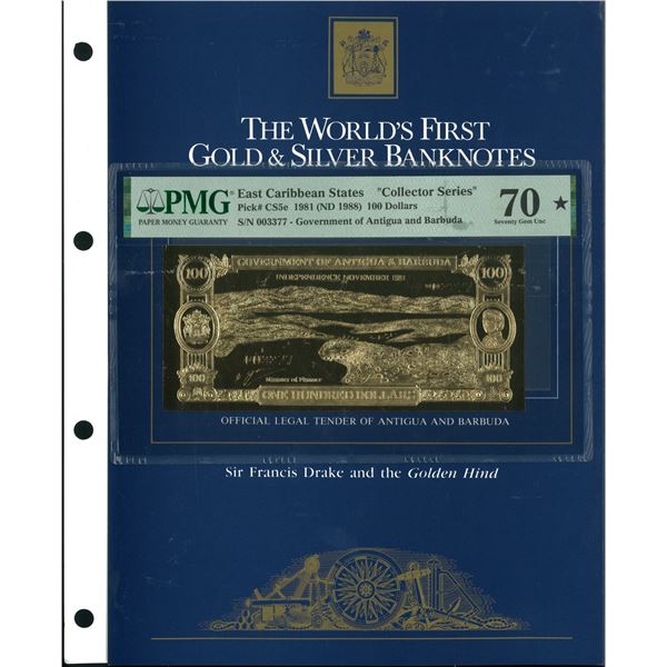 [PMG 70★] East Caribbean States, 1981(ND 1988), $100. The World First Gold & Silver Banknot