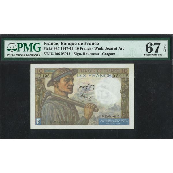 France, 1949, 10 Francs, U.196 05912. PMG 67EPQ.