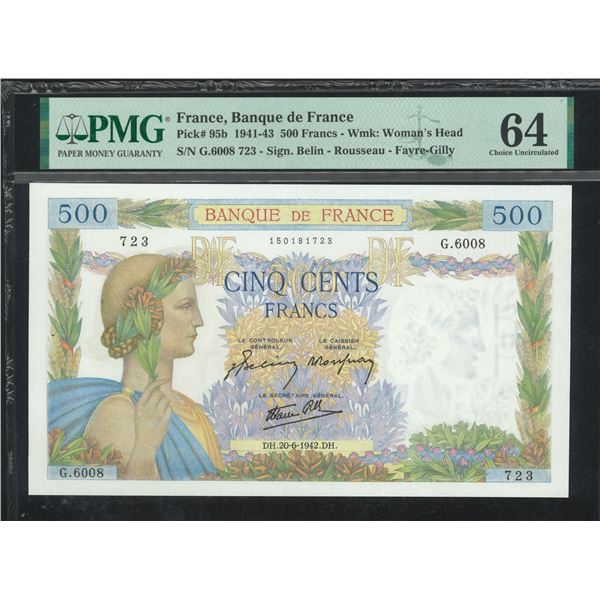 France, 1941-43, 500 Francs, G.6008 723. PMG 64