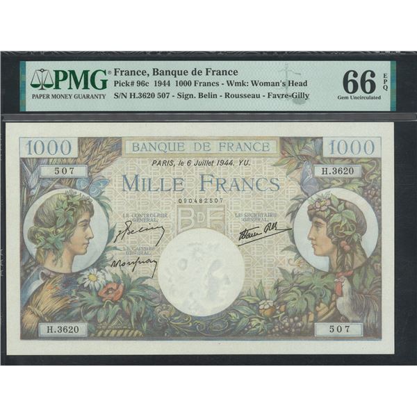 France, 1944, 1000 Francs, H.3620 507. PMG 66EPQ.