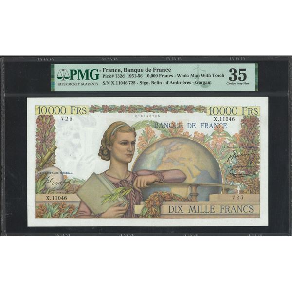 France, 1956, 10000 Francs, X.11046725. PMG 35. Pinholes