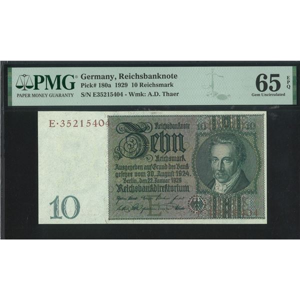 Germany, 1929, 10 Reichsmark, E35215404. PMG 65EPQ.