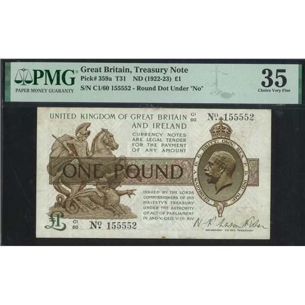 Great Britain, Treasury Note, ND (1922 -23), £1, C1/60 155552. PMG 35.