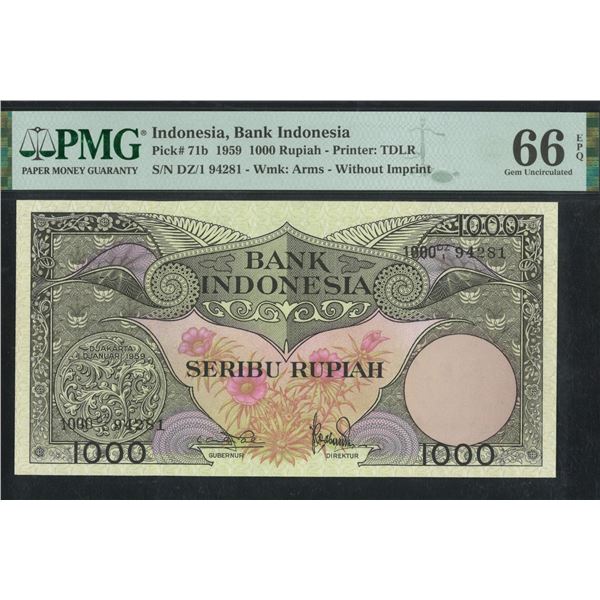 Indonesia, 1959, 1000 Rupiah, DZ/1 94281. PMG 66EPQ.