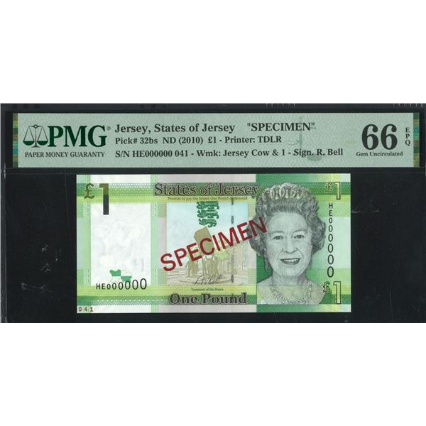Jersey, ND (2010), £1 Specimen, HE000000 041. PMG 66EPQ.