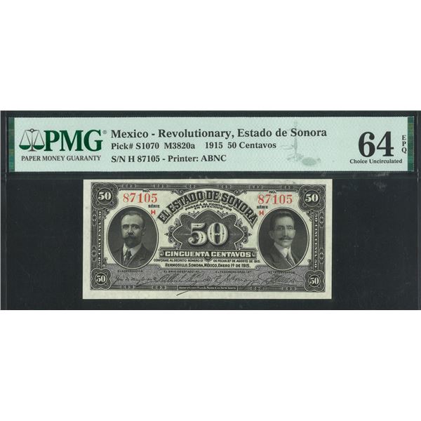 Mexico, 1915, 50 Centavos. H 87105. PMG 64EPQ.