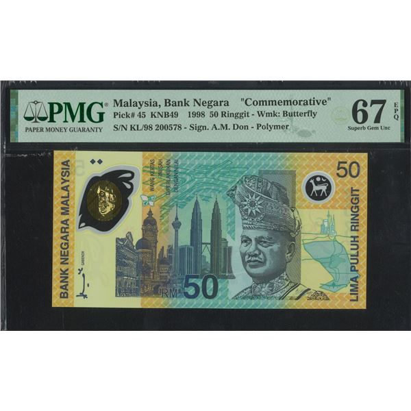 Malaysia, 1998, 50 Ringgit, KL/98 200578. PMG 67EPQ. Commemorative.