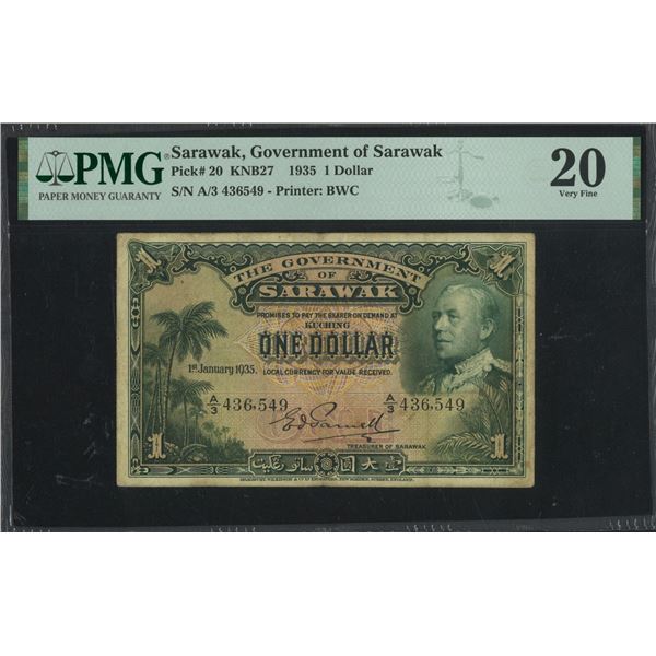 Sarawak, 1935, 1 Dollar, A/3 436549. PMG 20. Erasure.