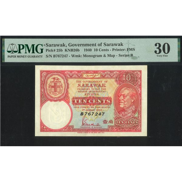 Sarawak, 1940, 10 cent, B767247. PMG 30.