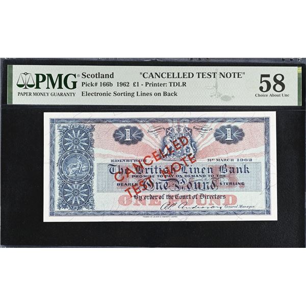 [Rare] Scotland, 1962, £1, CANCELLED TEST NOTE. PMG 58.