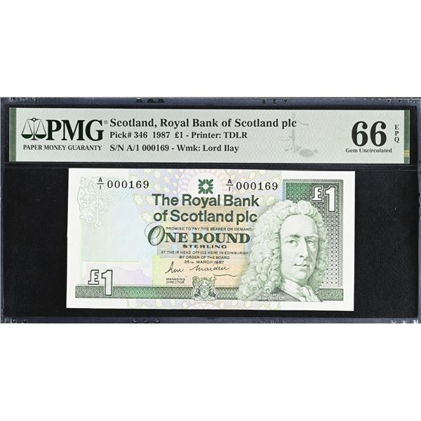 Scotland, 1987, £1, A/1 000169. PMG 66EPQ. A/1 First Prefix low Serial Number.
