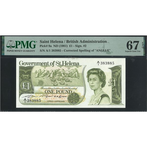 Saint Helena/ British Administration, ND (1981), £1, A/1 383885. PMG 67EPQ.